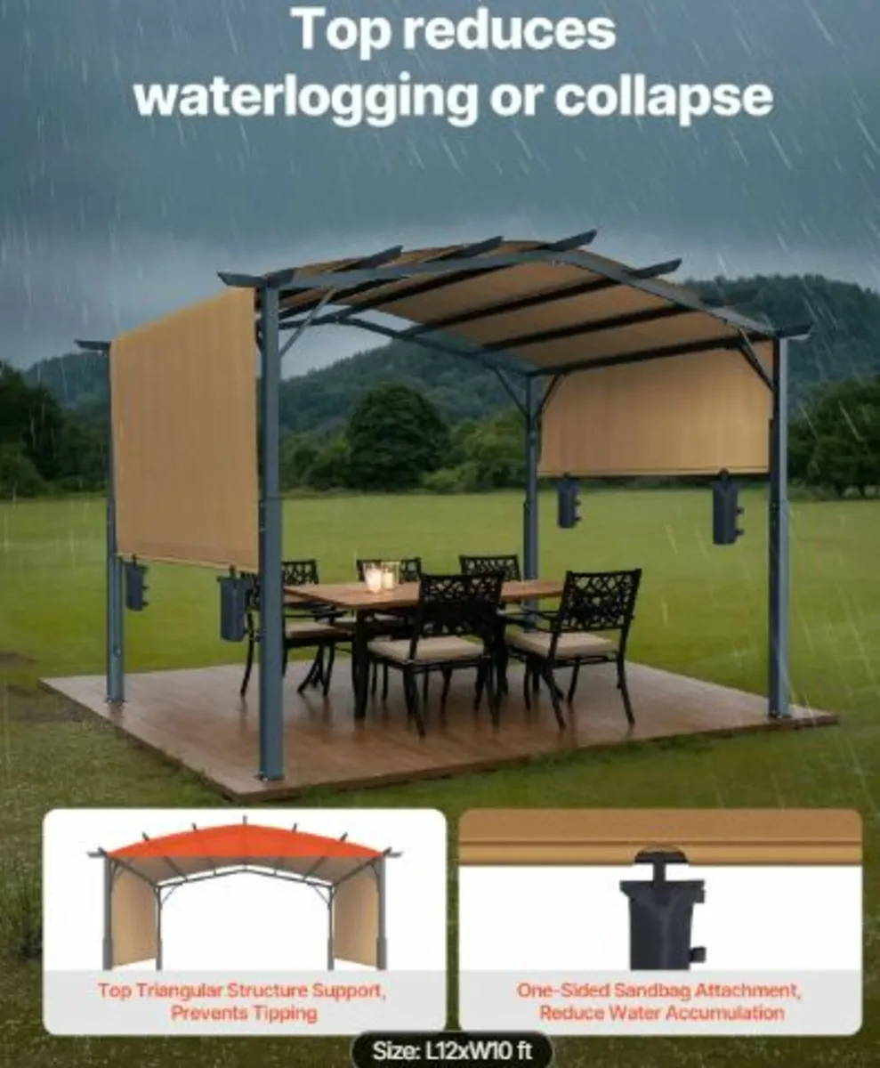 10x12 ft Outdoor Retractable Pergola with Canopy - Image 3