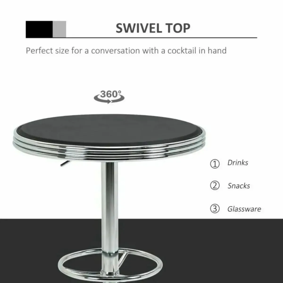 Bar Table with Leather Top & Footrest Adjust - Image 2