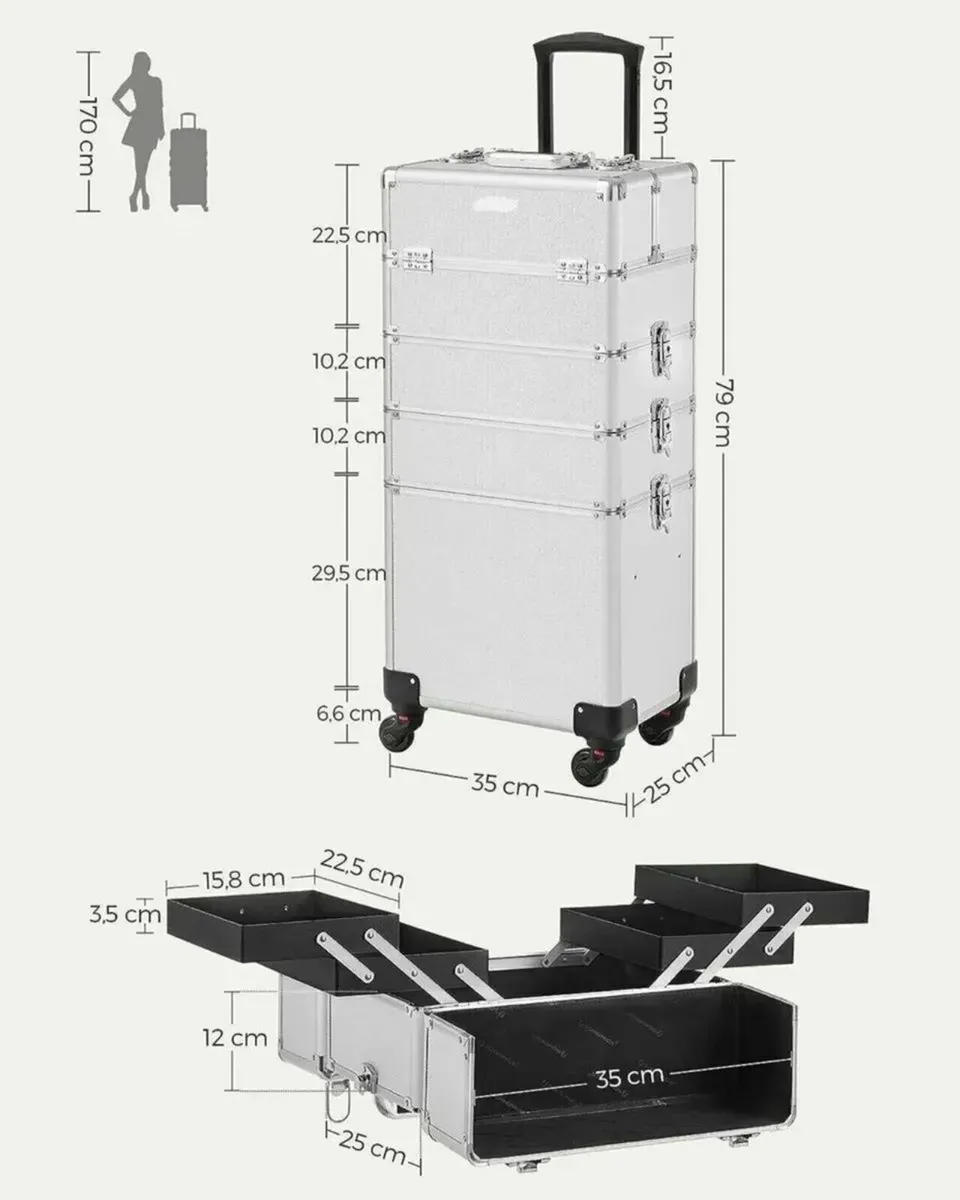 Makeup Trolley Case 4-in-1 Aluminum Travel Box - Image 4