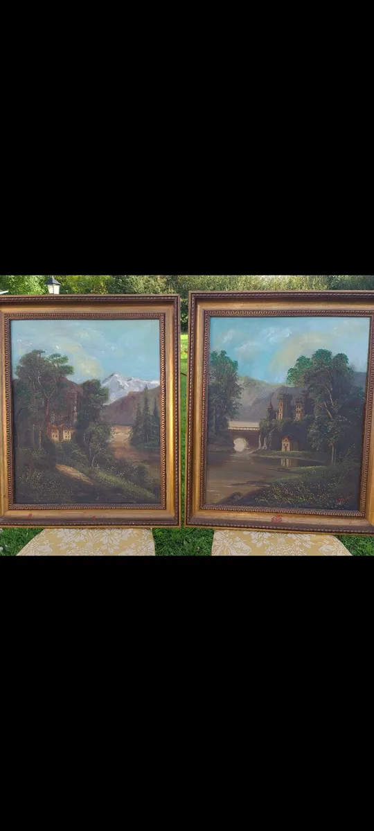 Castles antique oil on canvas - Image 2