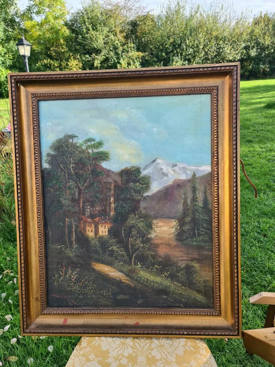Castles antique oil on canvas - Image 3