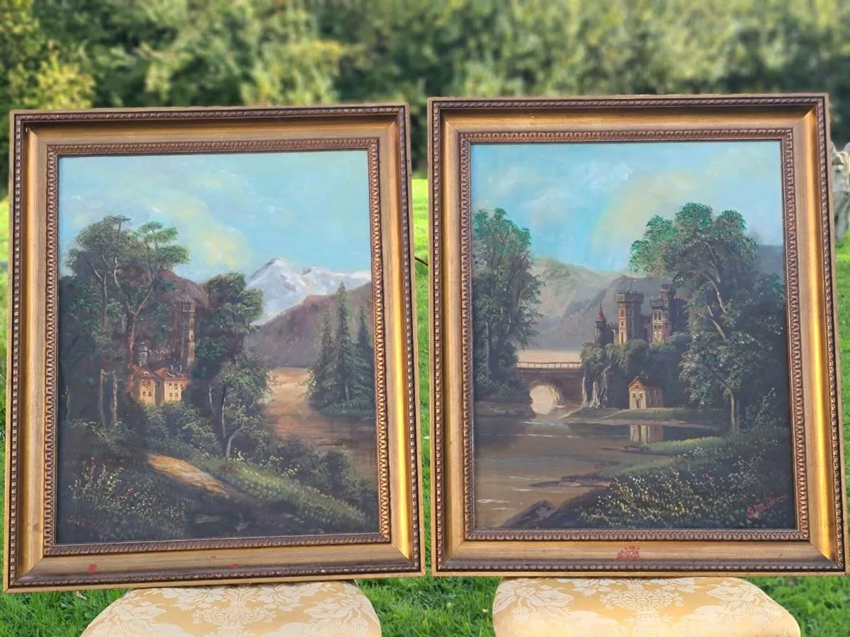 Castles antique oil on canvas - Image 1