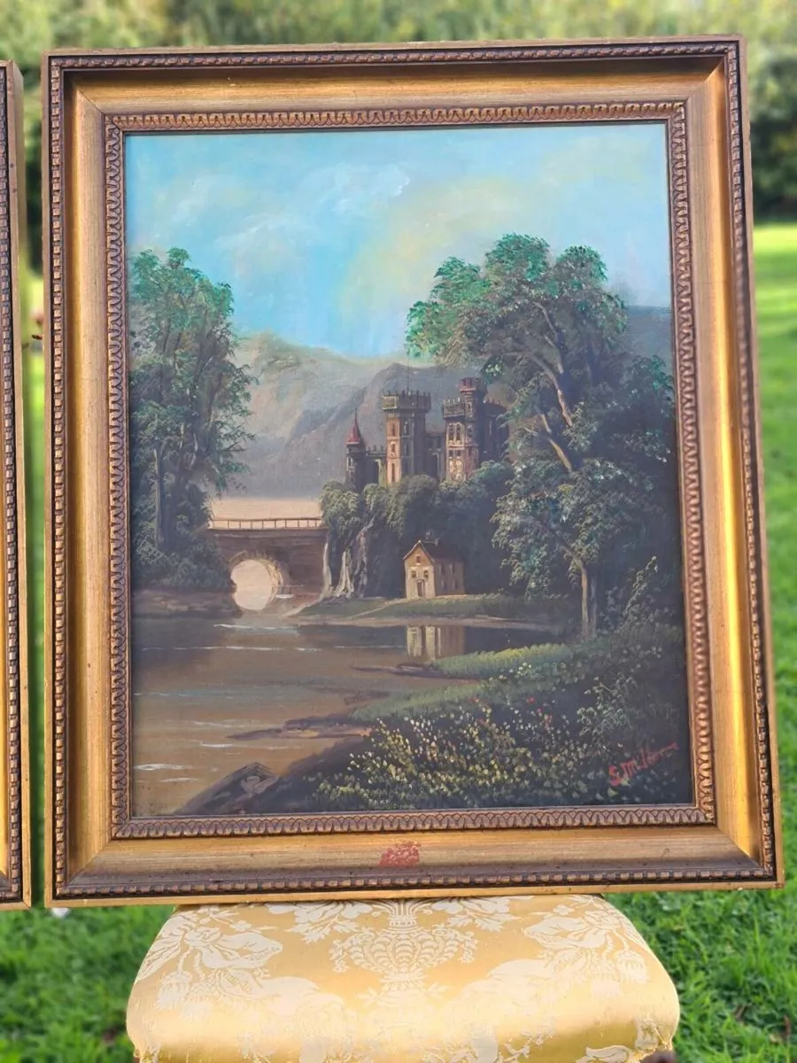 Castles antique oil on canvas - Image 4