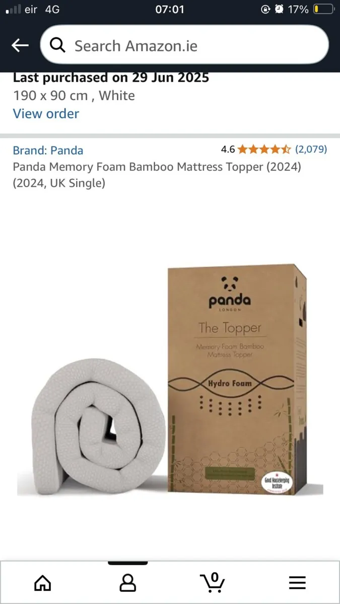 Panda memory foam mattress topper for single bed - Image 1
