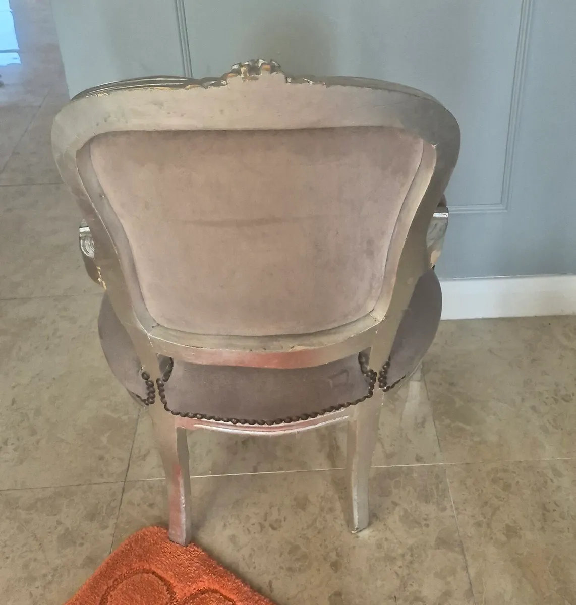 Armchair French Louis Style Grey Velvet Chair Anti - Image 3