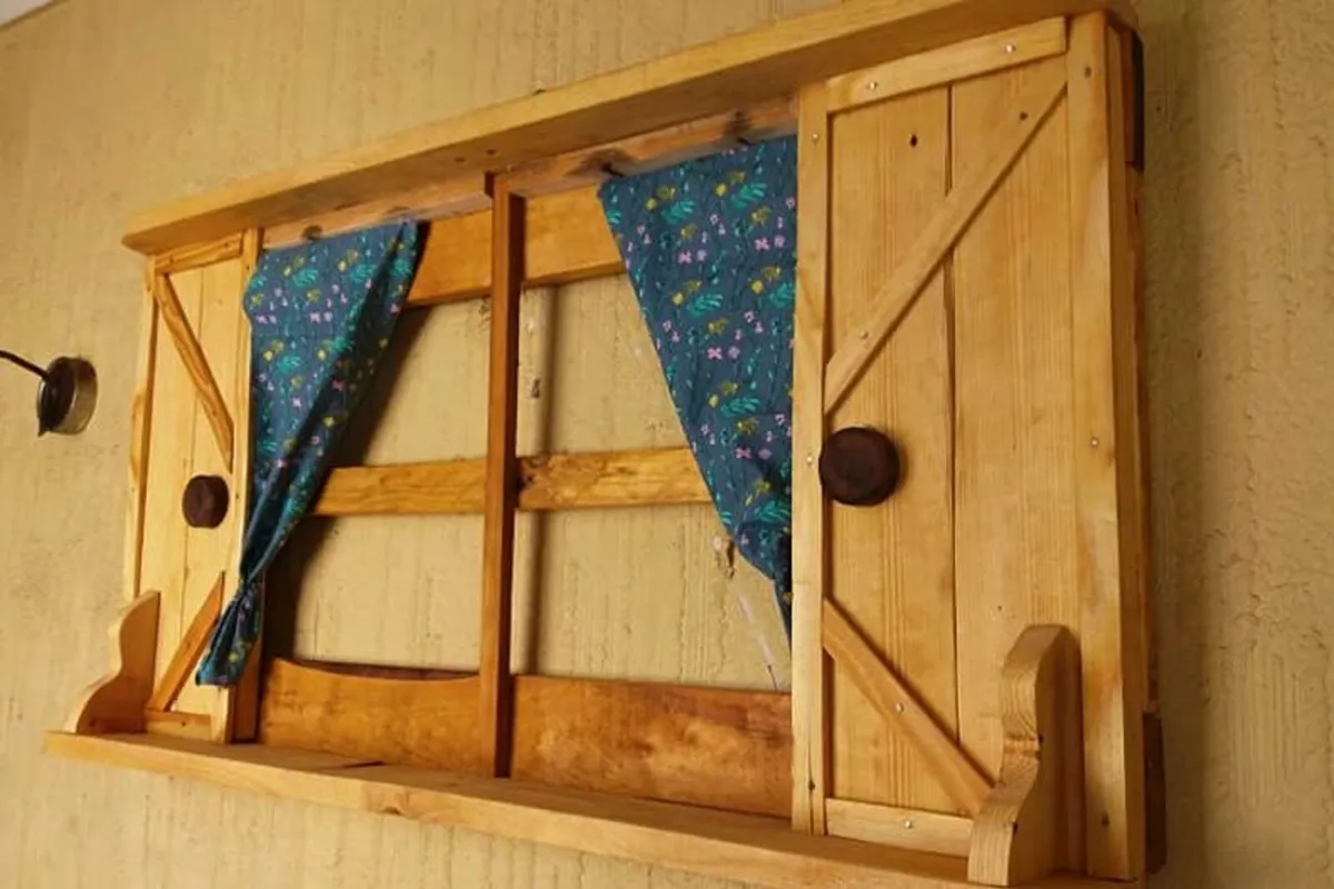 Rustic floating windows shutter shelf / display - Image 1