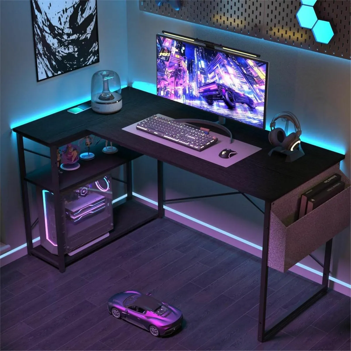 L Shaped Gaming Desk, 100x70 cm with Storage Bag - Image 3