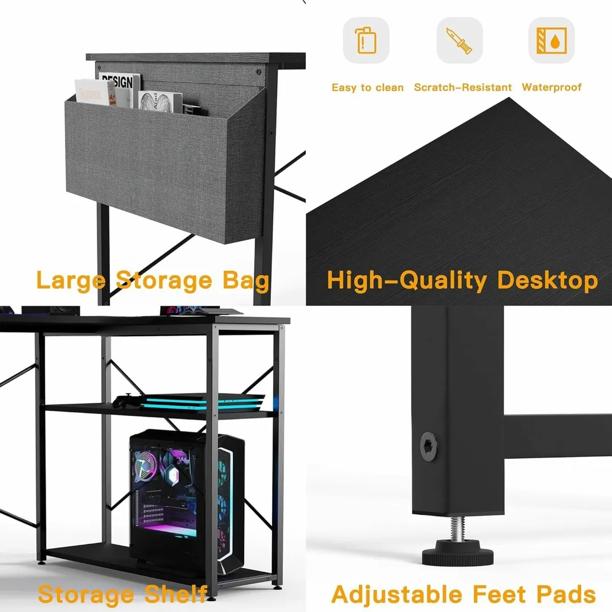 L Shaped Gaming Desk, 100x70 cm with Storage Bag - Image 4