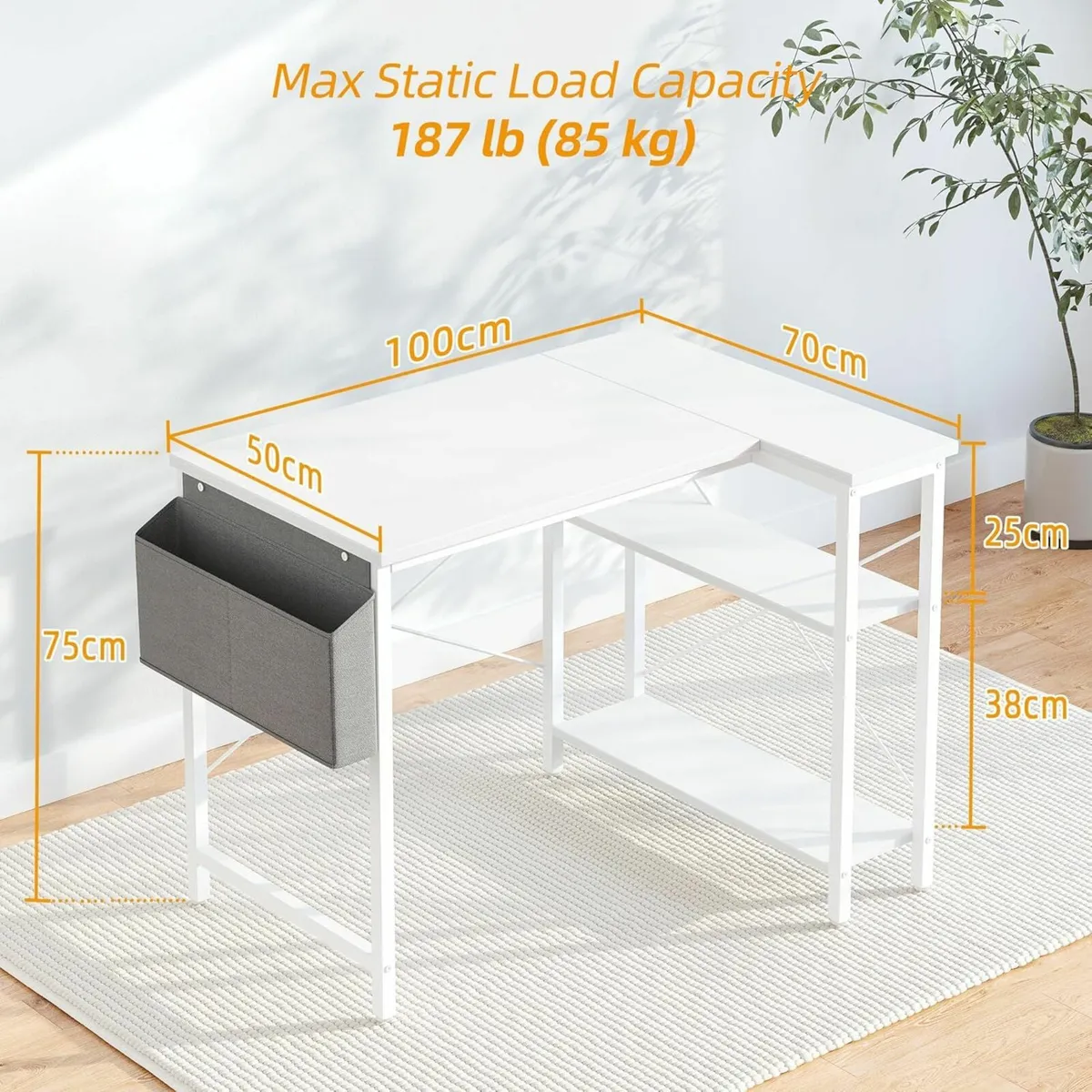 L Shaped Corner Desk - 100x70 cm Study Office - Image 3