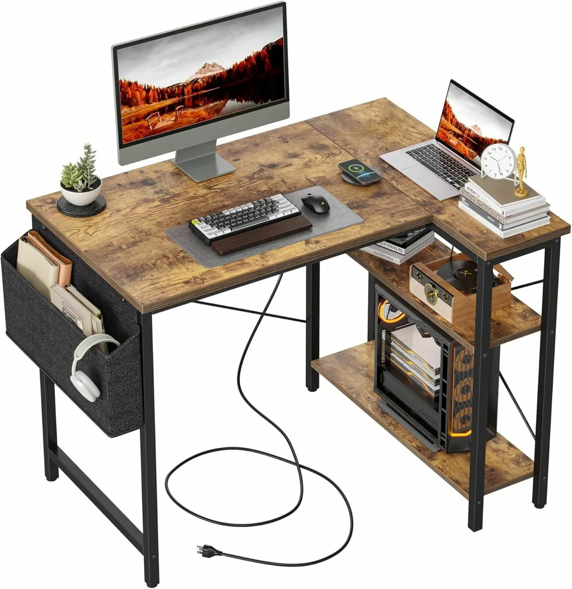 L Shaped Gaming Desk, 100x70 cm with Storage Bag - Image 1