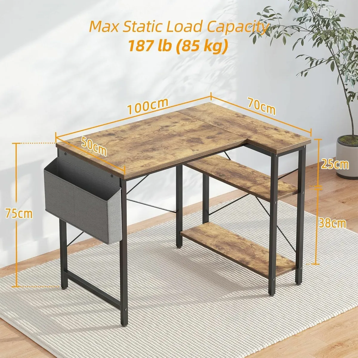 L Shaped Gaming Desk, 100x70 cm with Storage Bag - Image 3