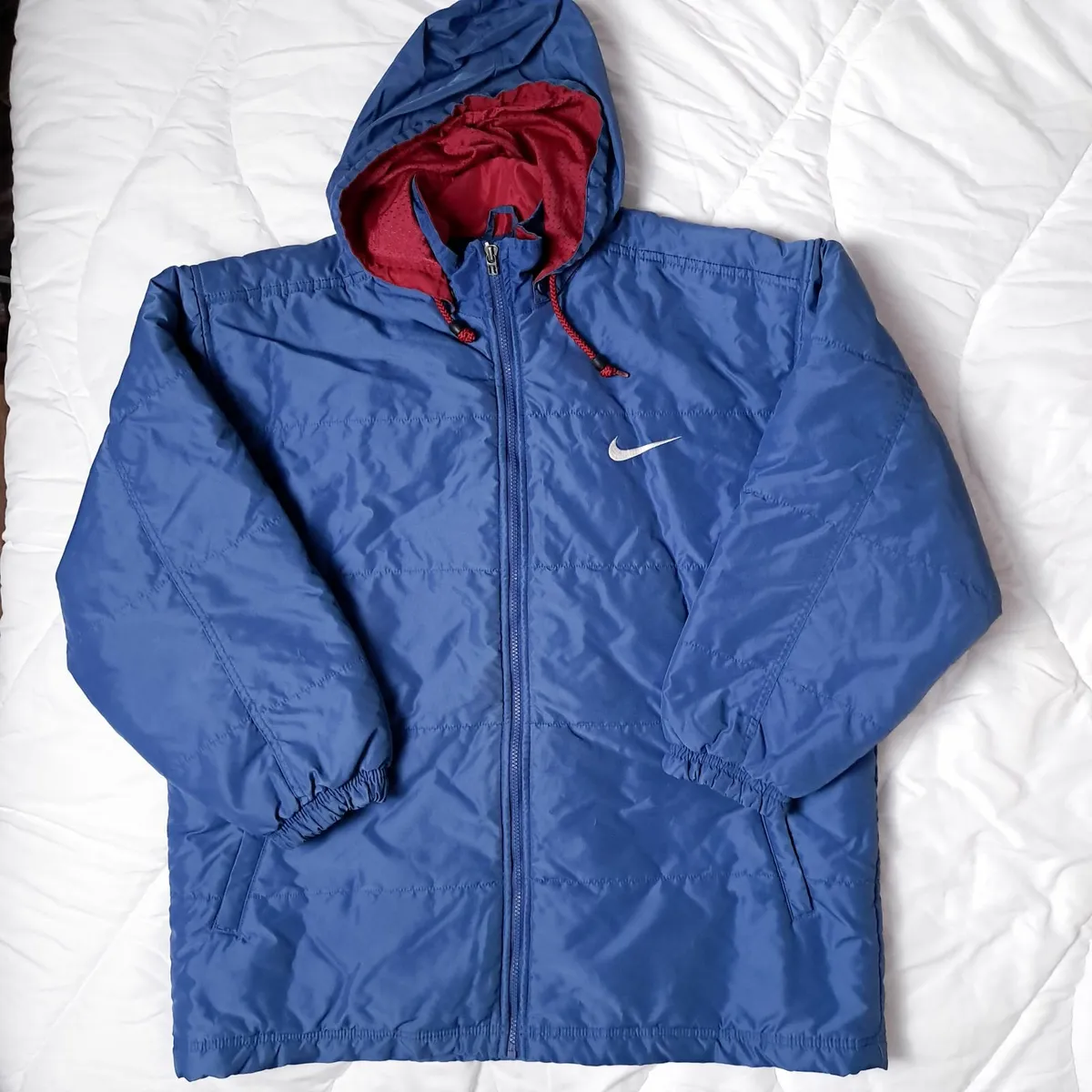 Nike Vintage 90s Blue Spellout Puffer Jacket M - Image 1