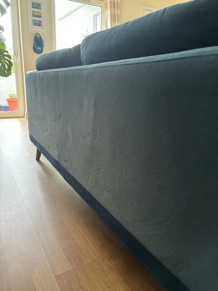 Blue velvet two seater couch sofa - Image 3