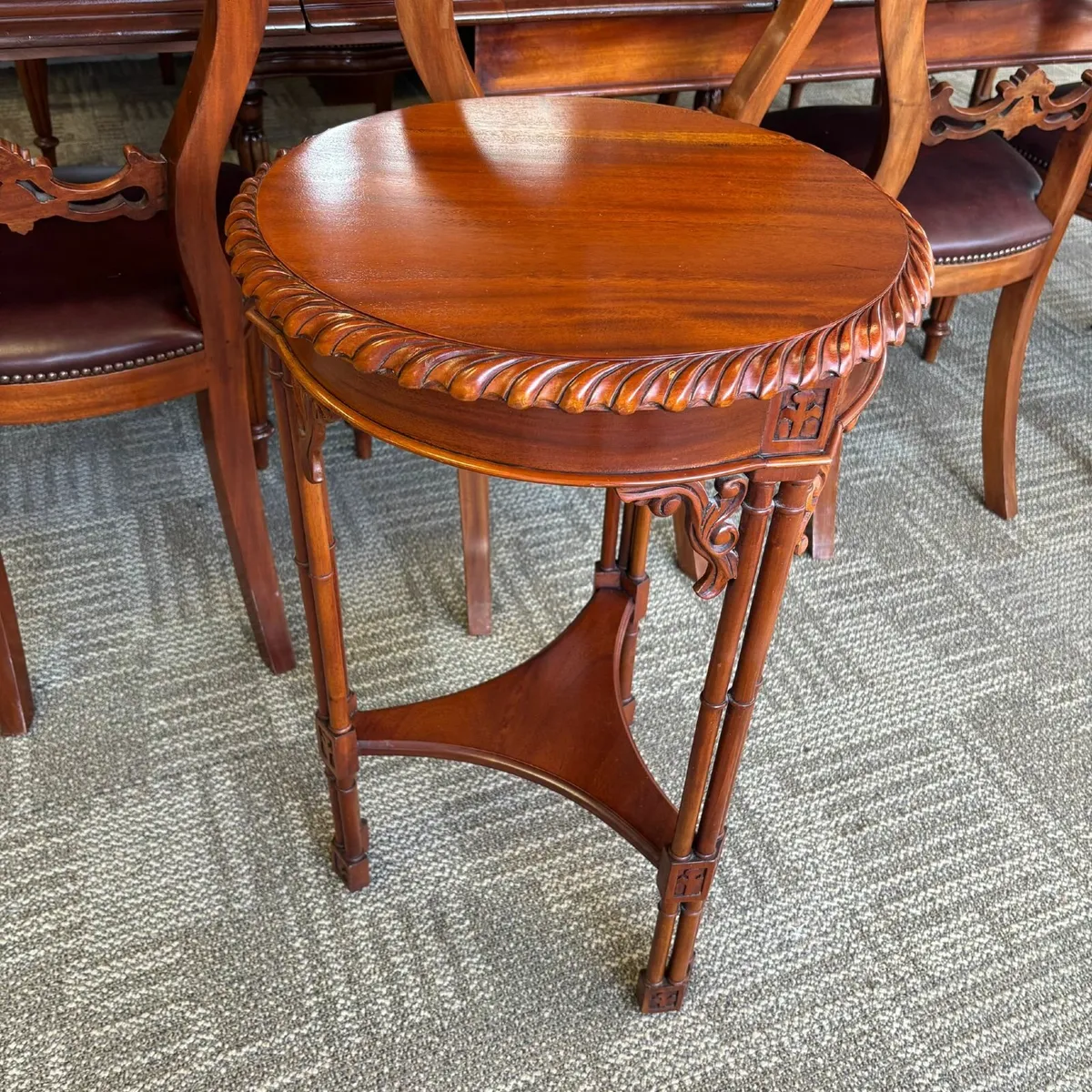 Beautiful mahogany round occasional carved side ta - Image 4