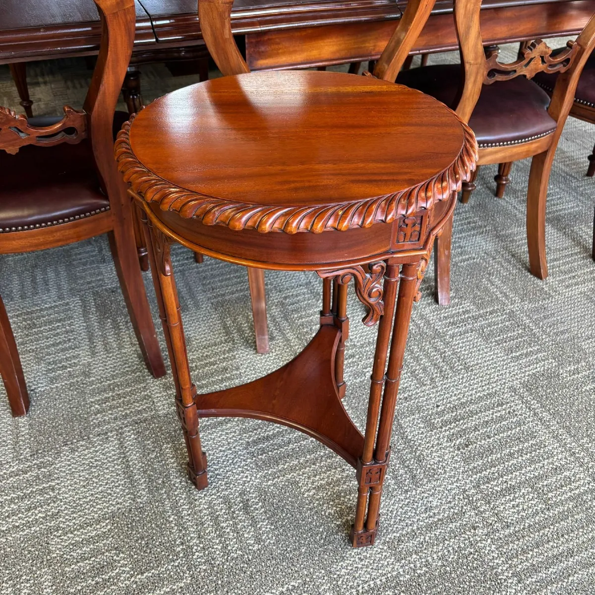 Beautiful mahogany round occasional carved side ta - Image 1