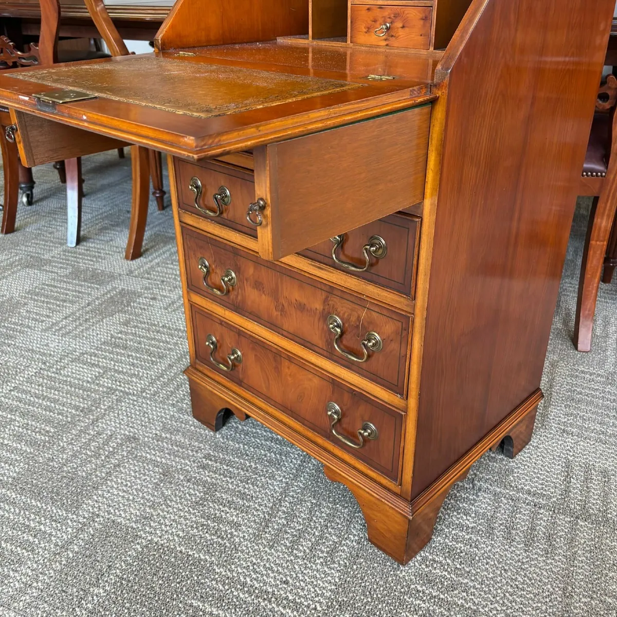 Beautiful yew writing bureau bookcase with double - Image 2
