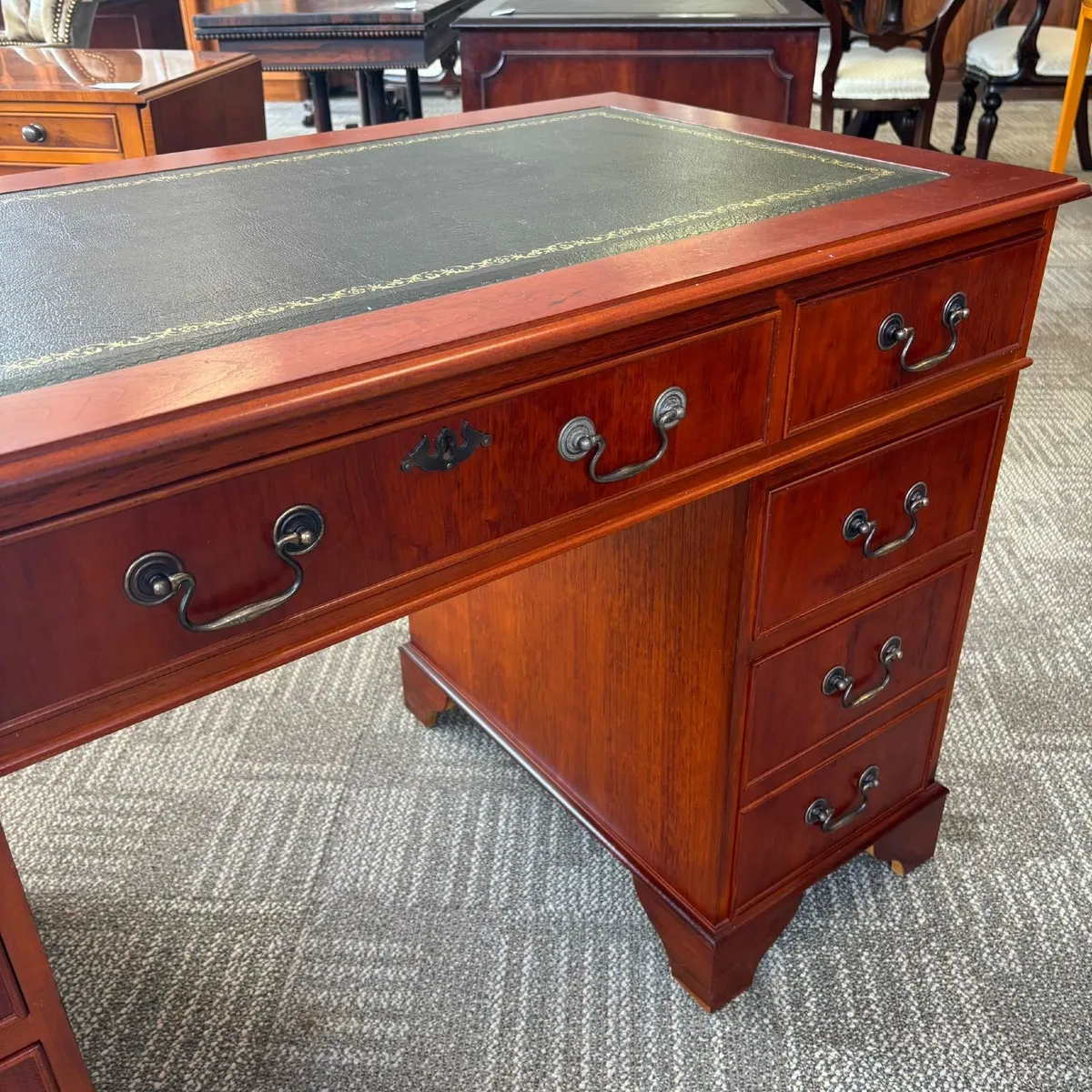 Beautiful yew leather top twin pedestal writing de - Image 4
