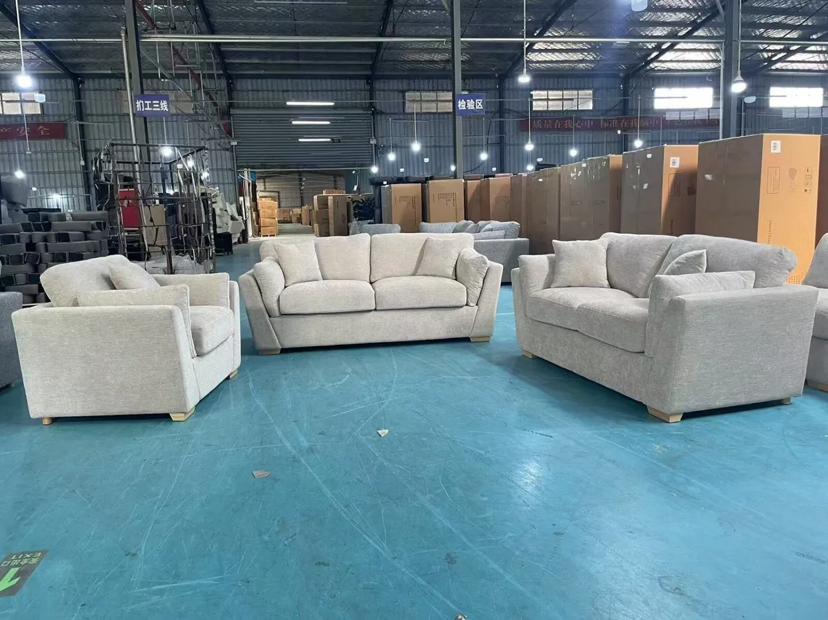 3+2 Grey/Beige Full Foam Sofa Set - Image 1