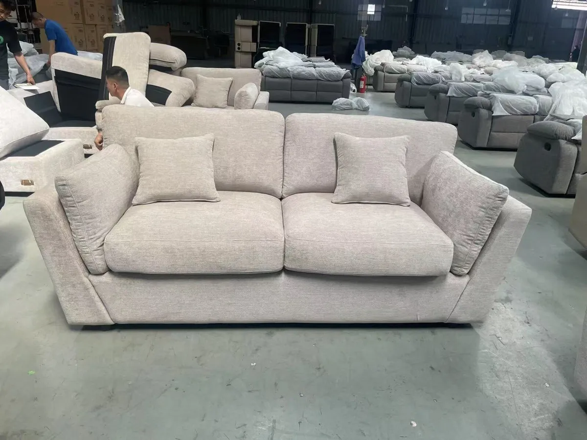 3+2 Grey/Beige Full Foam Sofa Set - Image 2
