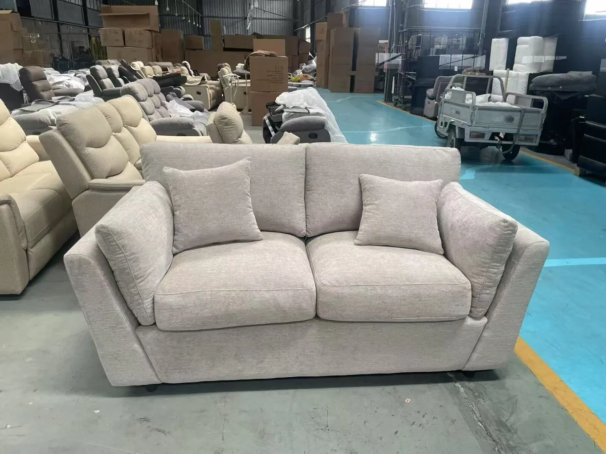 3+2 Grey/Beige Full Foam Sofa Set - Image 3