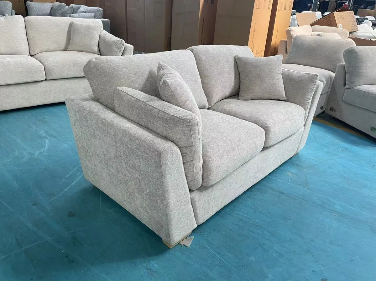 3+2 Grey/Beige Full Foam Sofa Set - Image 4