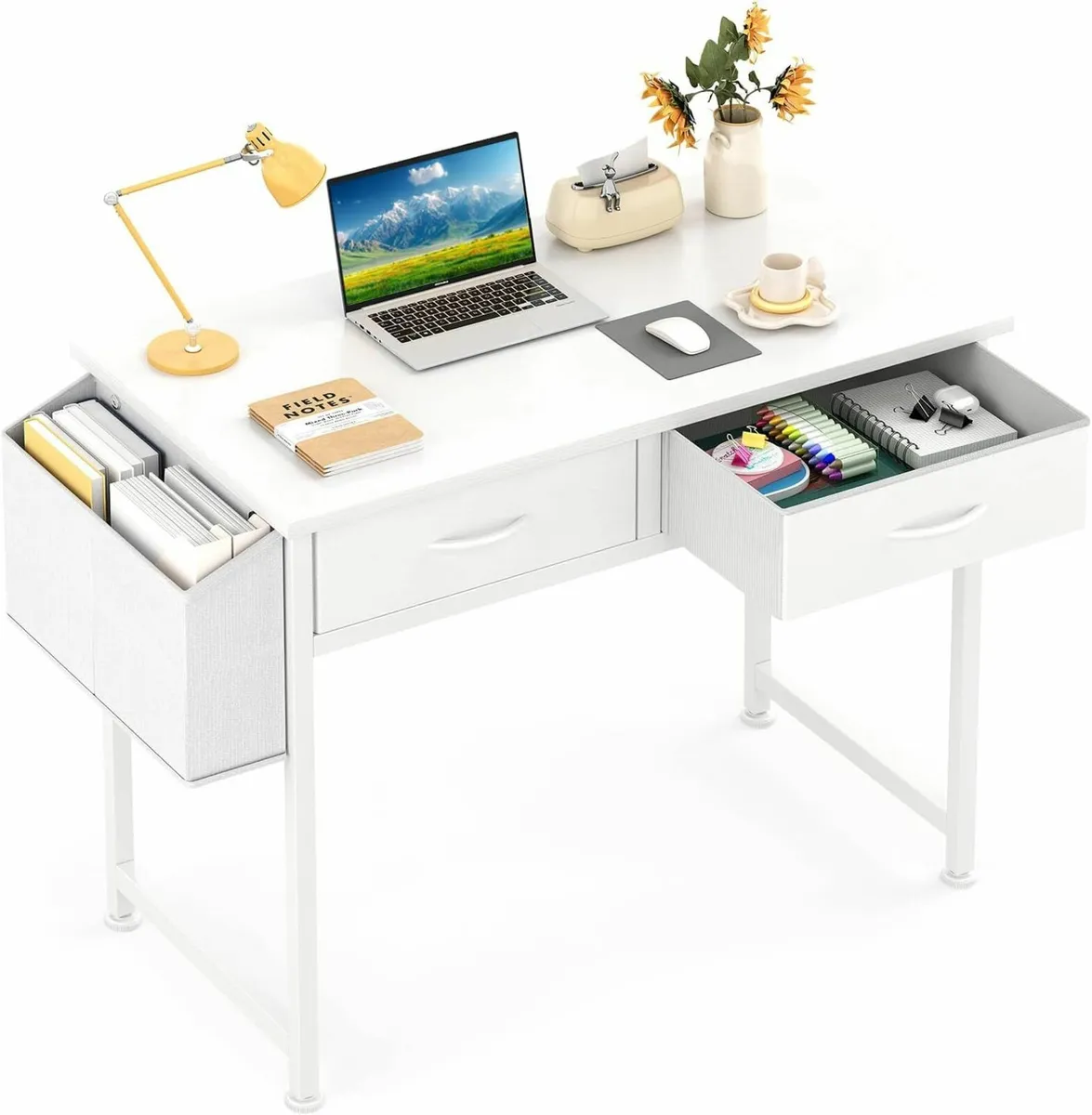 Small White Desk with Fabric Drawers 80CM - Image 1
