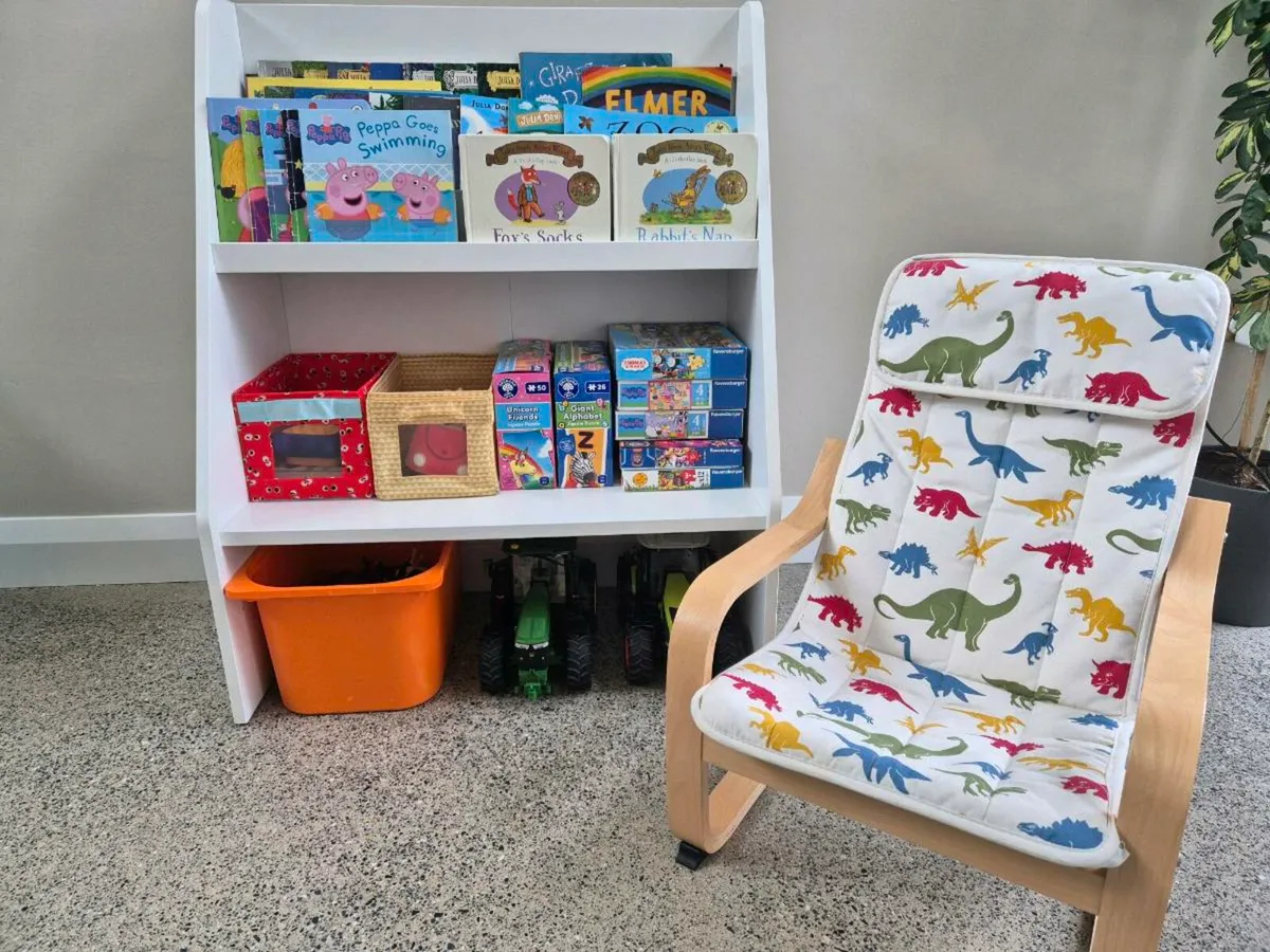 Kids Book Display Shelf & Poang Armchair - Image 1