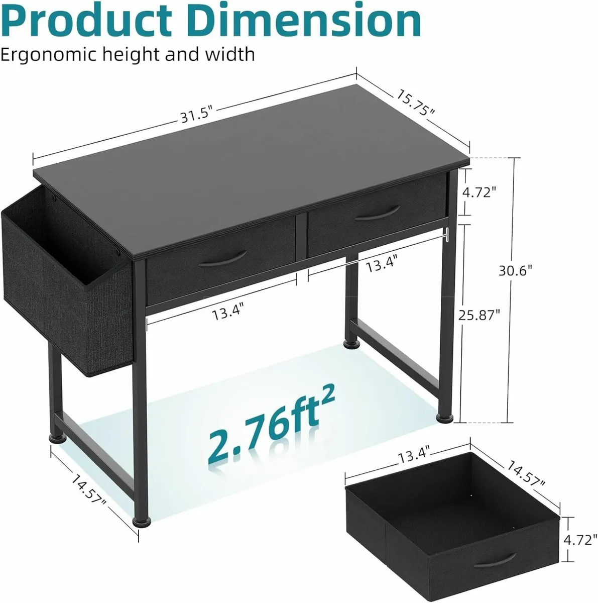 Desk for Small Space with Fabric Drawers - Image 2