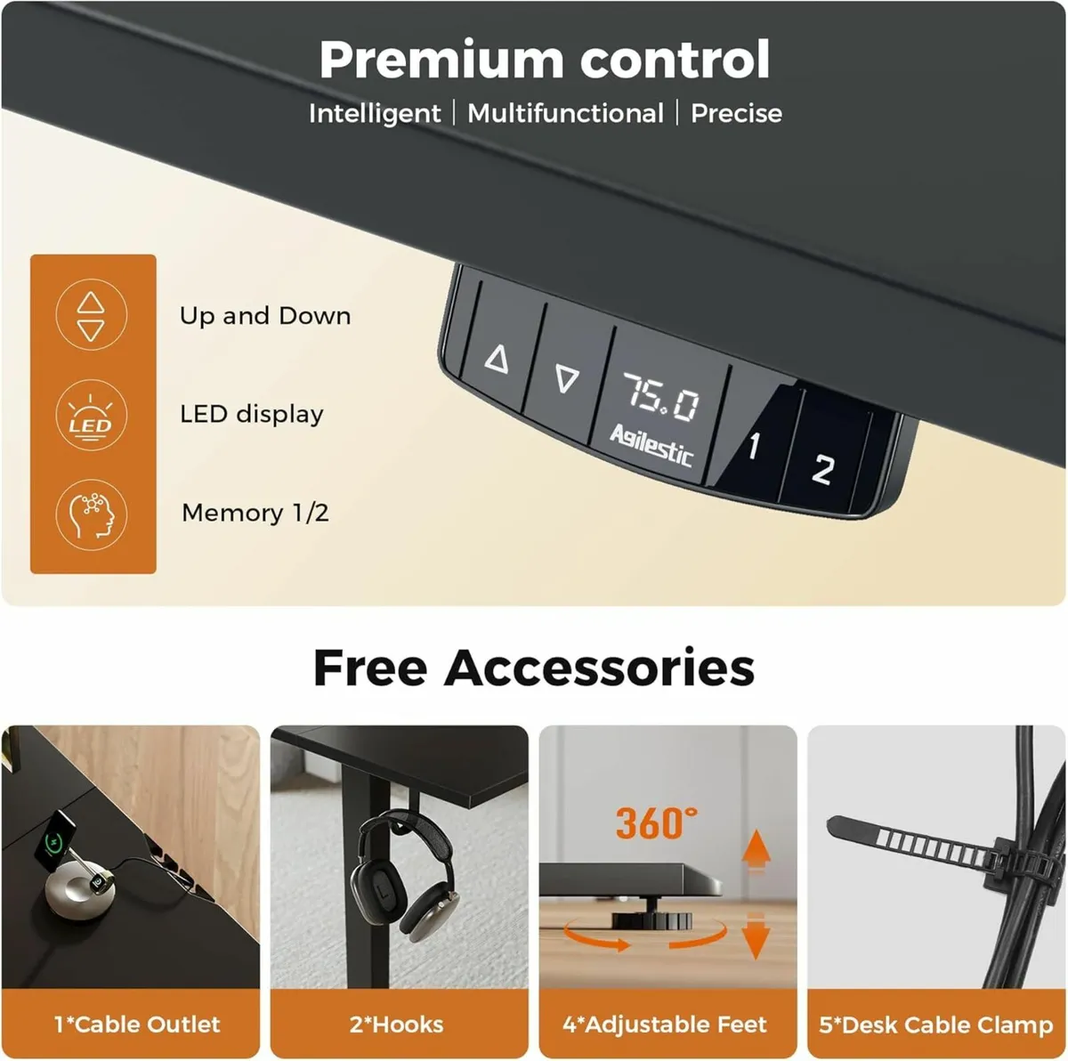 L-Shaped Electric Standing Desk 140cm Black - Image 4