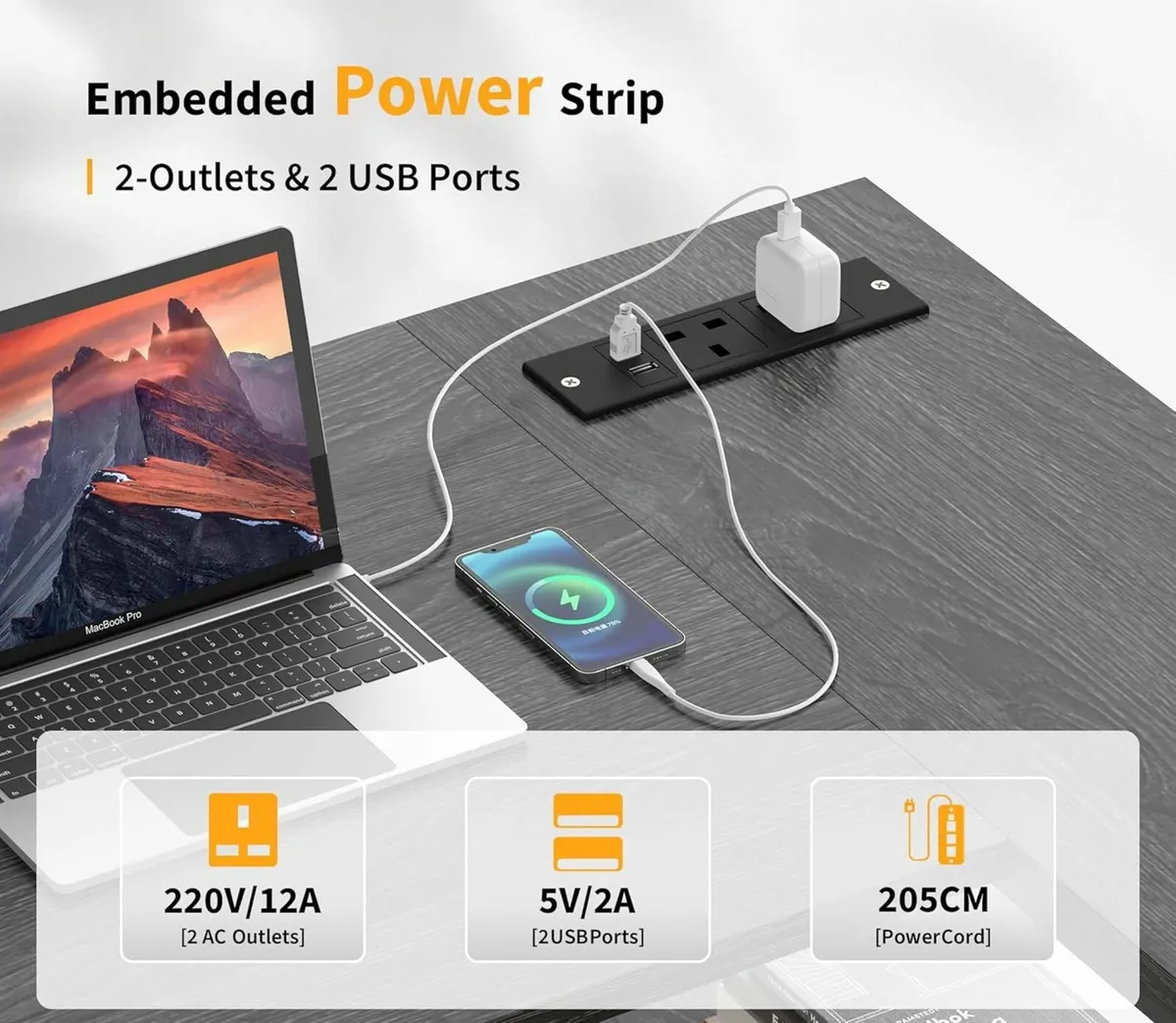 L Shaped Computer Desk Power Outlet 118CM - Image 2