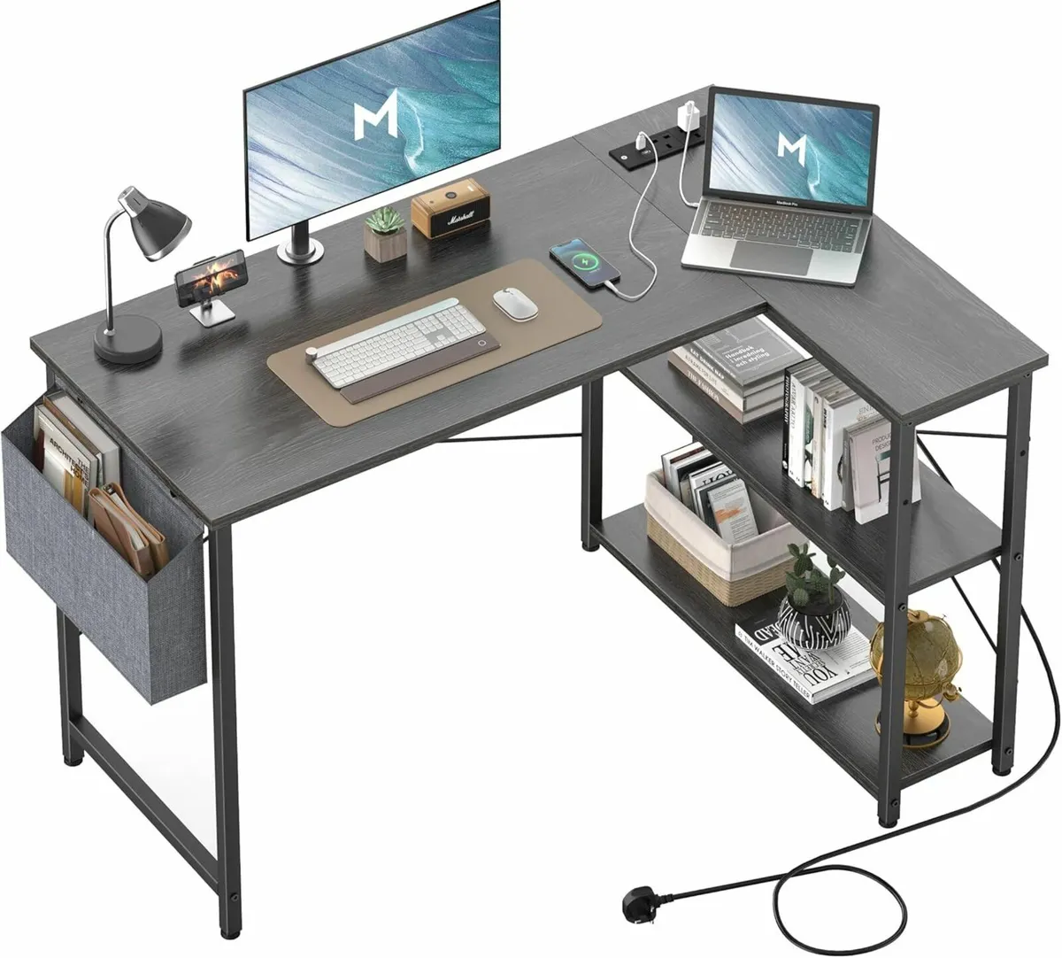 L Shaped Computer Desk Power Outlet 118CM - Image 1