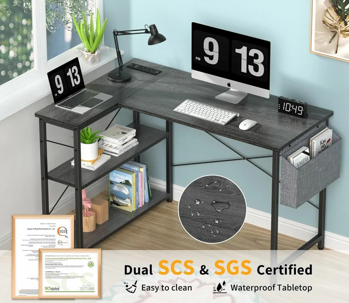 L Shaped Computer Desk Power Outlet 118CM - Image 4