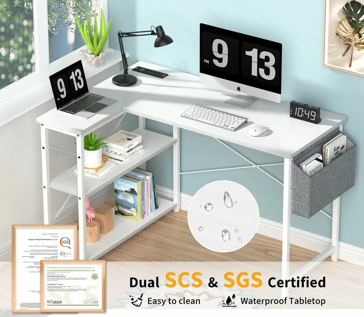 L Shaped Computer Desk Power Outlet 118CM White - Image 4