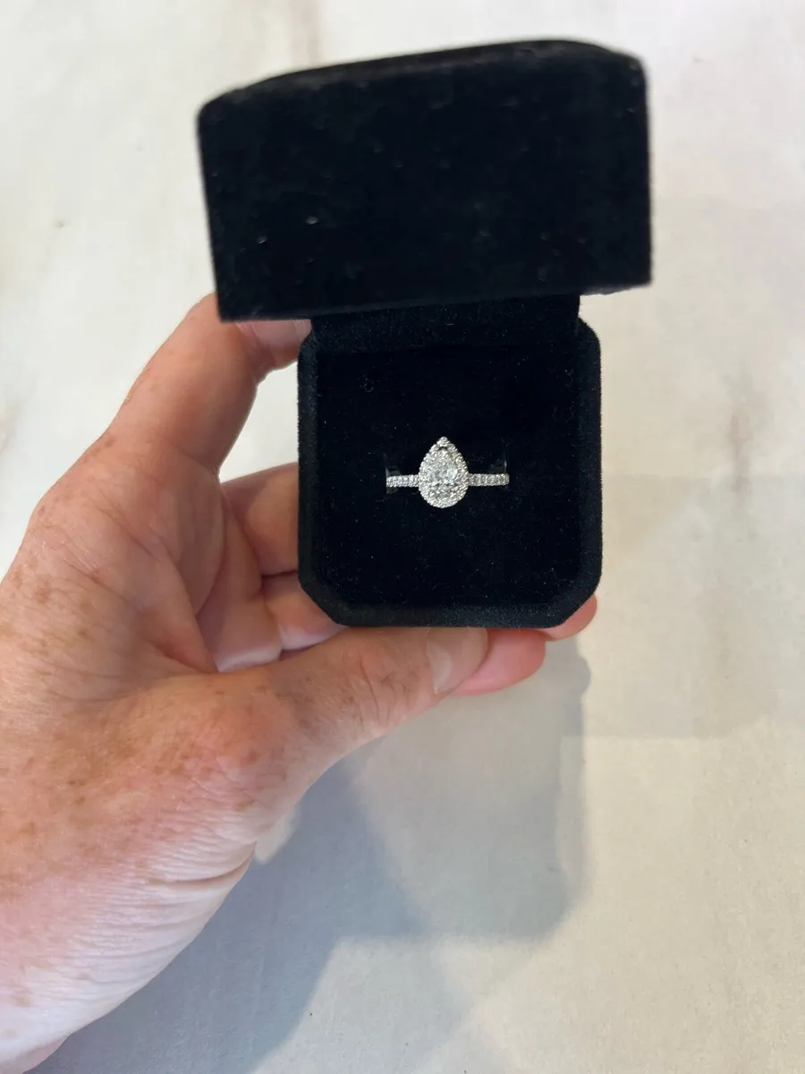 Platinum Diamond Halo Ring & Wedding band - Image 1