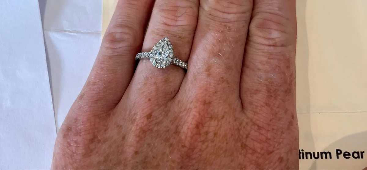 Platinum Diamond Halo Ring & Wedding band - Image 3