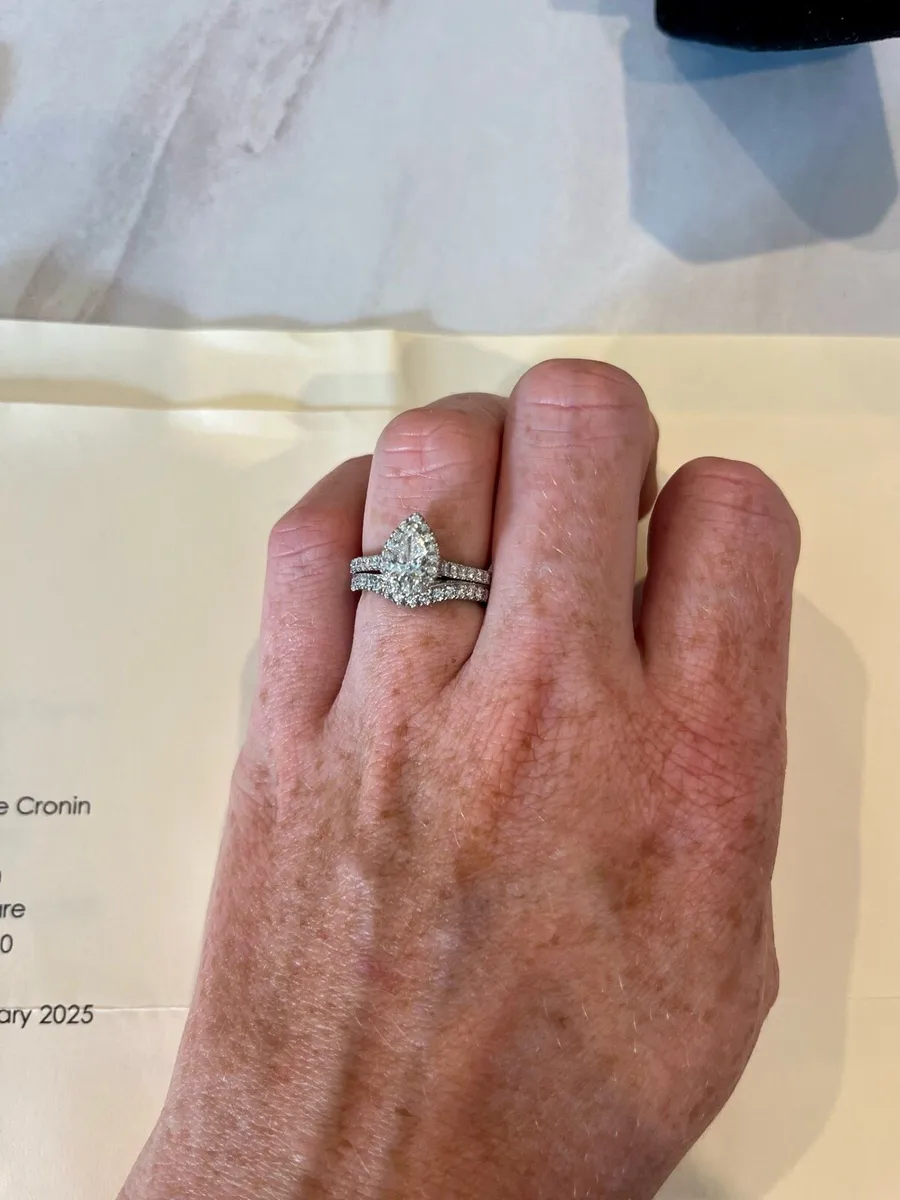 Platinum Diamond Halo Ring & Wedding band - Image 4
