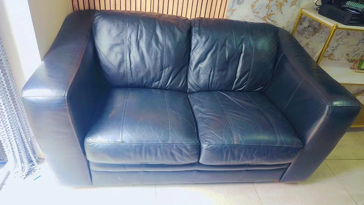 Leather sofa 2 seater couch open offer - Image 1