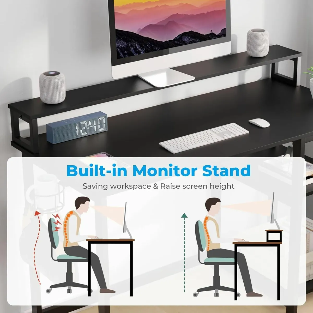 Computer Desk with Full Monitor Stand,100 cm Black - Image 2