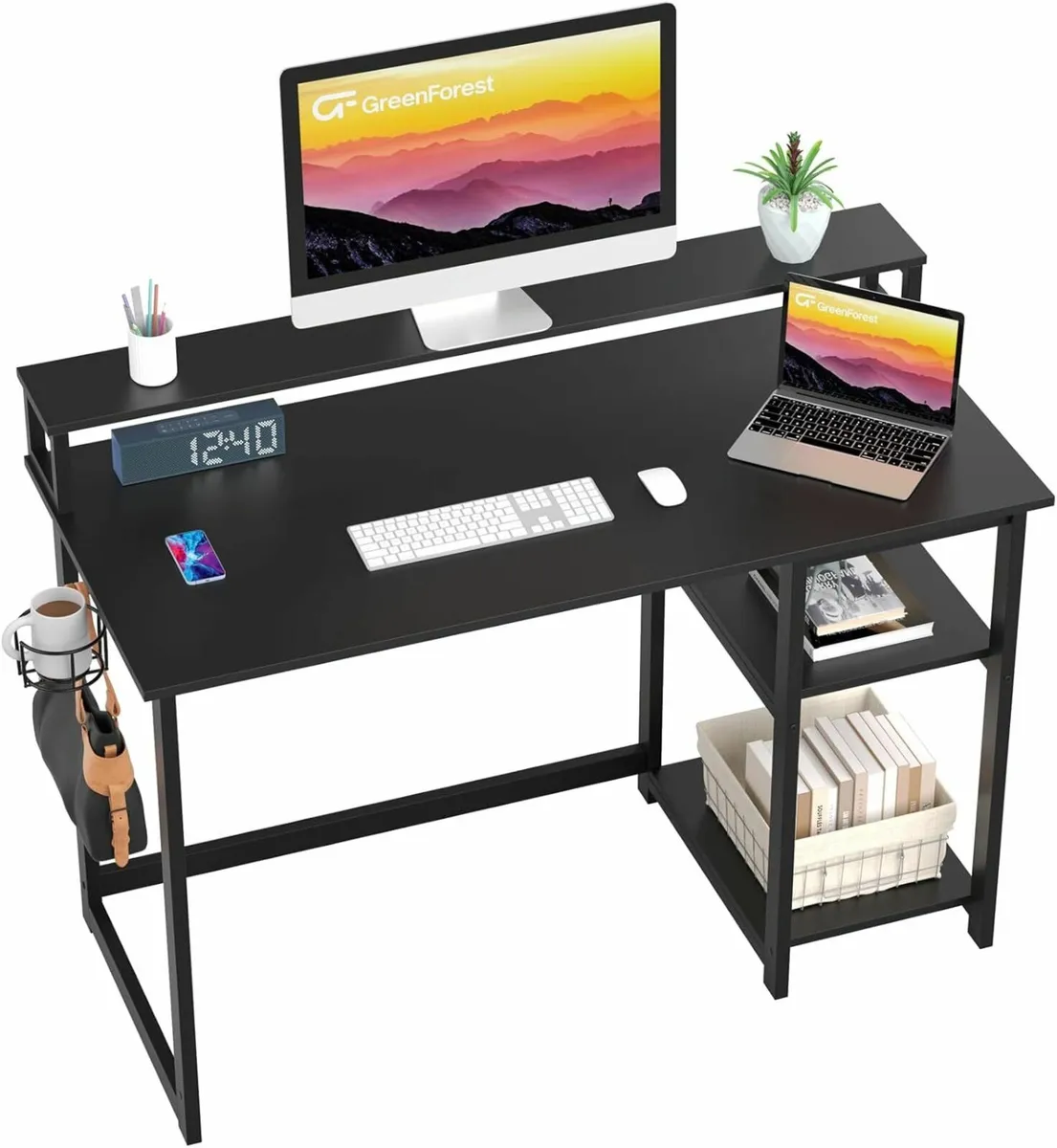 Computer Desk with Full Monitor Stand,100 cm Black - Image 3