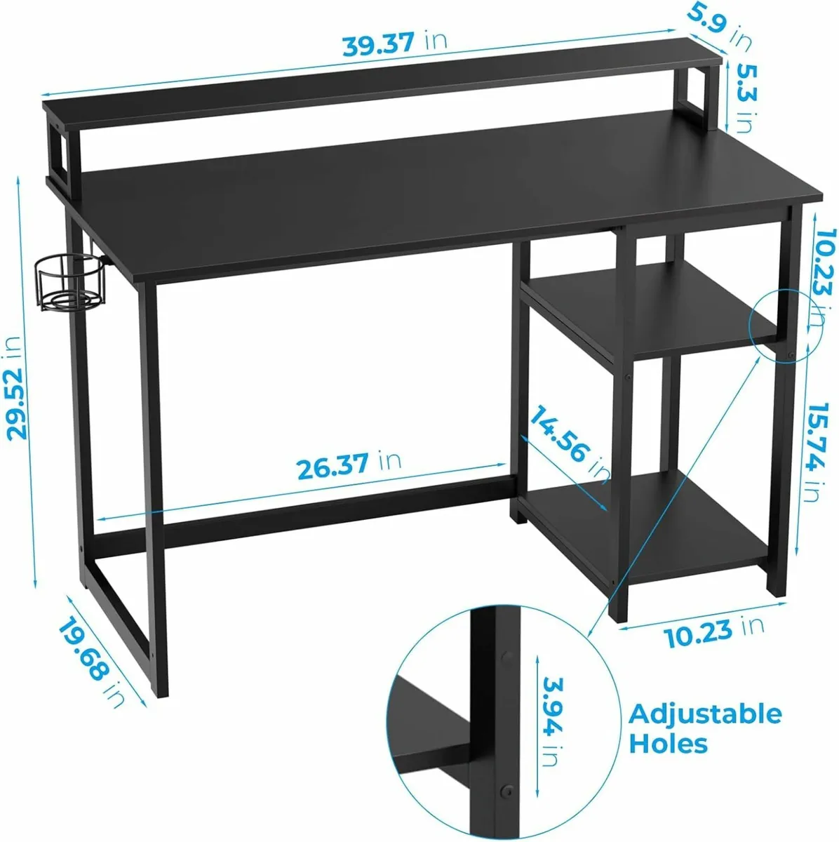 Computer Desk with Full Monitor Stand,100 cm Black - Image 4