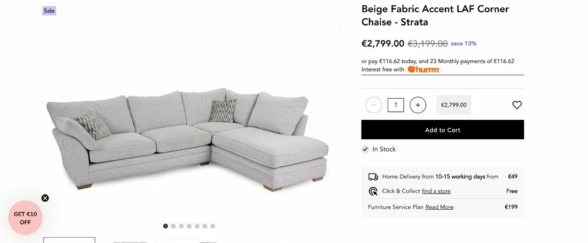 Ezliving - Corner Sofa  -Beige Fabric Accent - Image 1