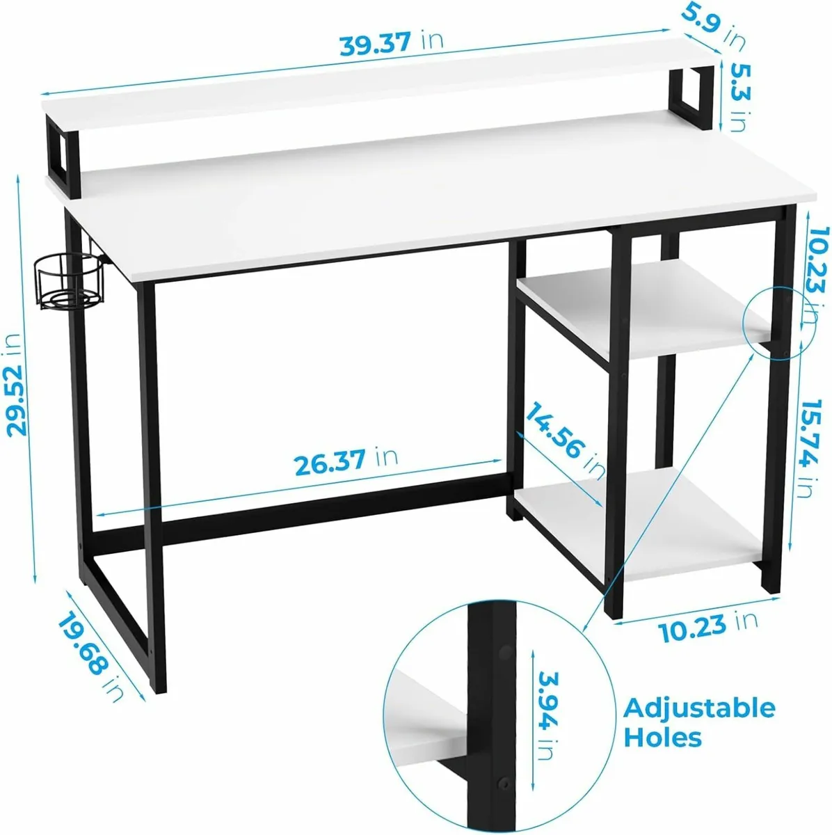 Computer Desk Monitor Stand 100 cm white+black - Image 2