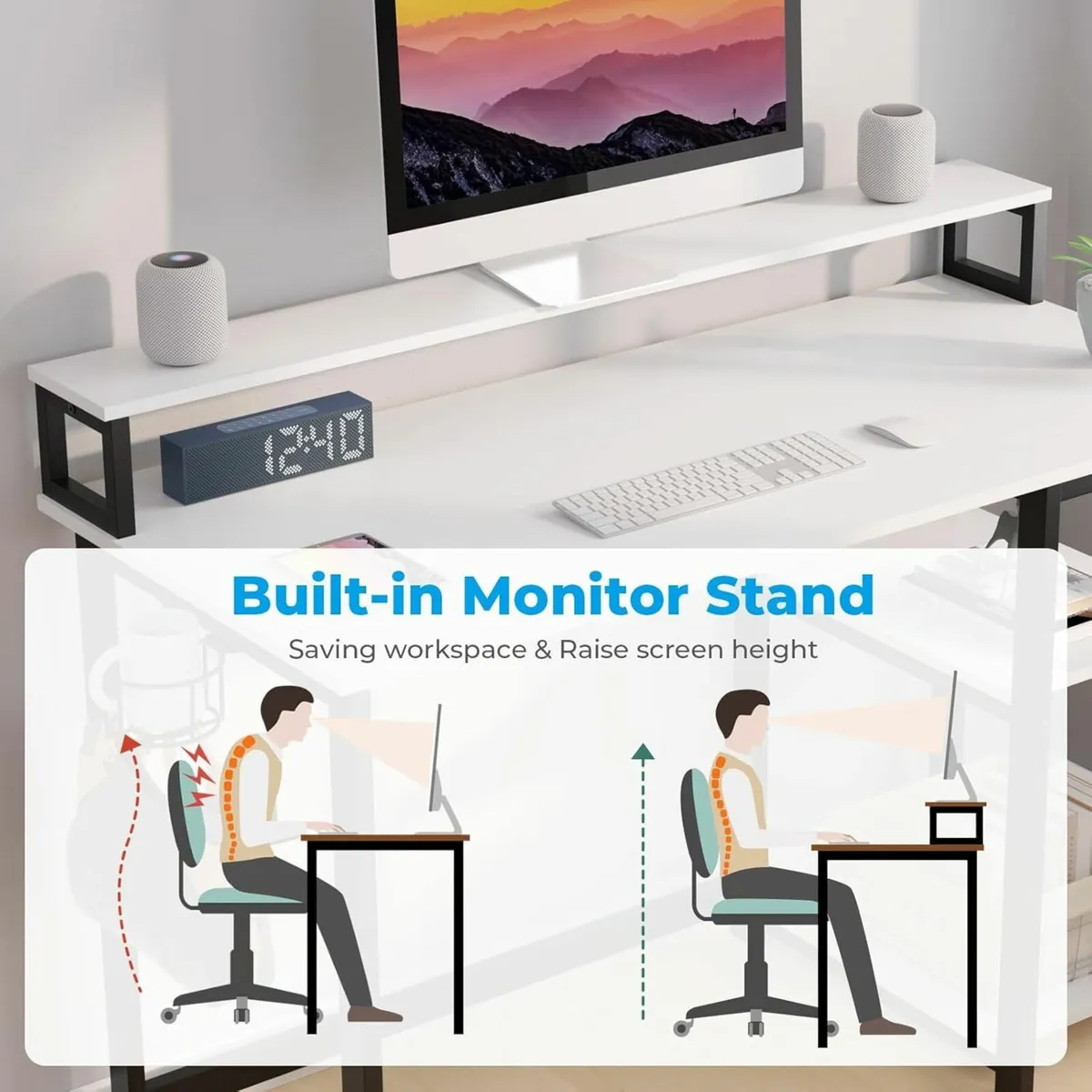 Computer Desk Monitor Stand 100 cm white+black - Image 4