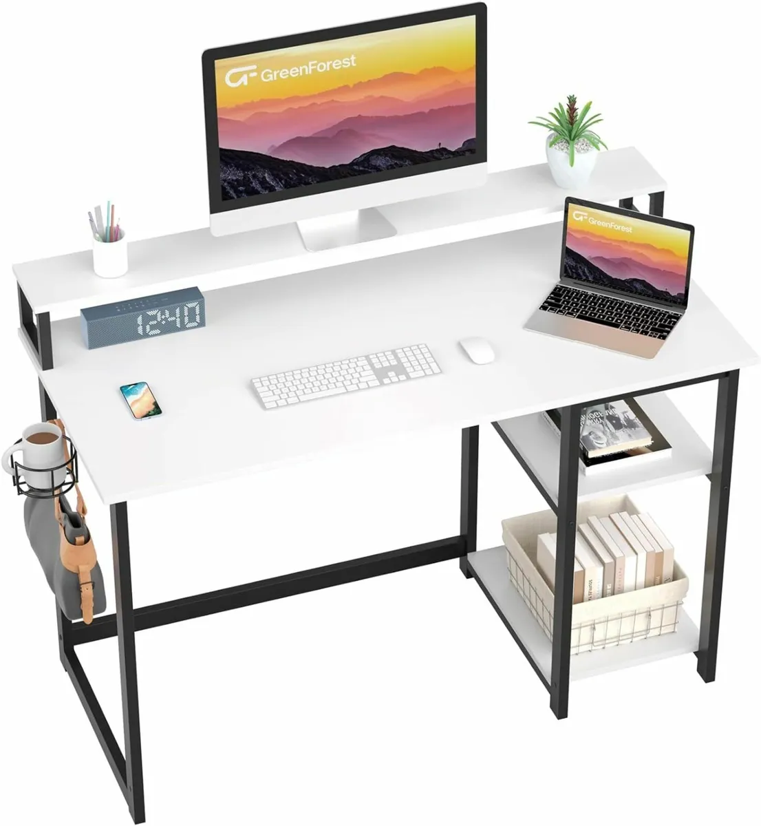 Computer Desk Monitor Stand 100 cm white+black - Image 1