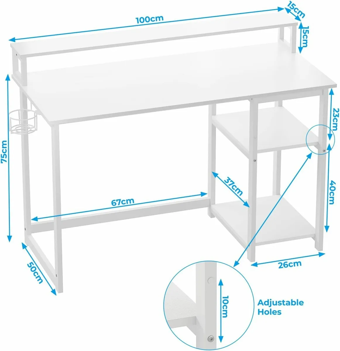 Computer Desk with Full Monitor Stand 100cm White - Image 3