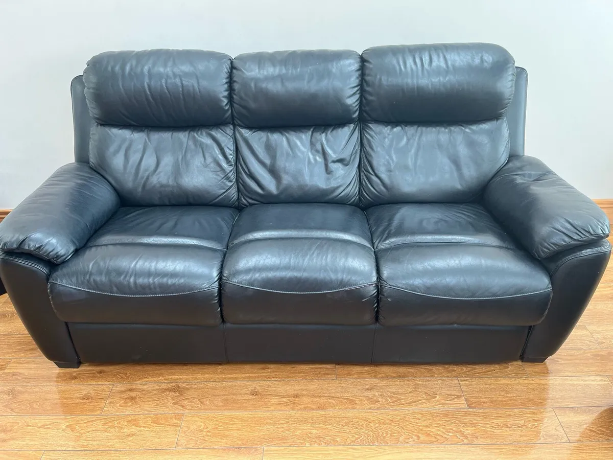 Black leather 3 seater and 2 seater couch - Image 1