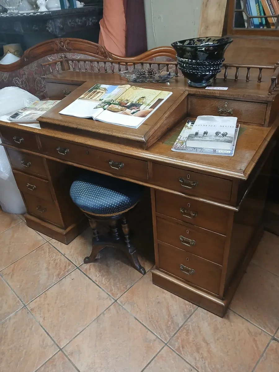 antique writing desk  oak - Image 2