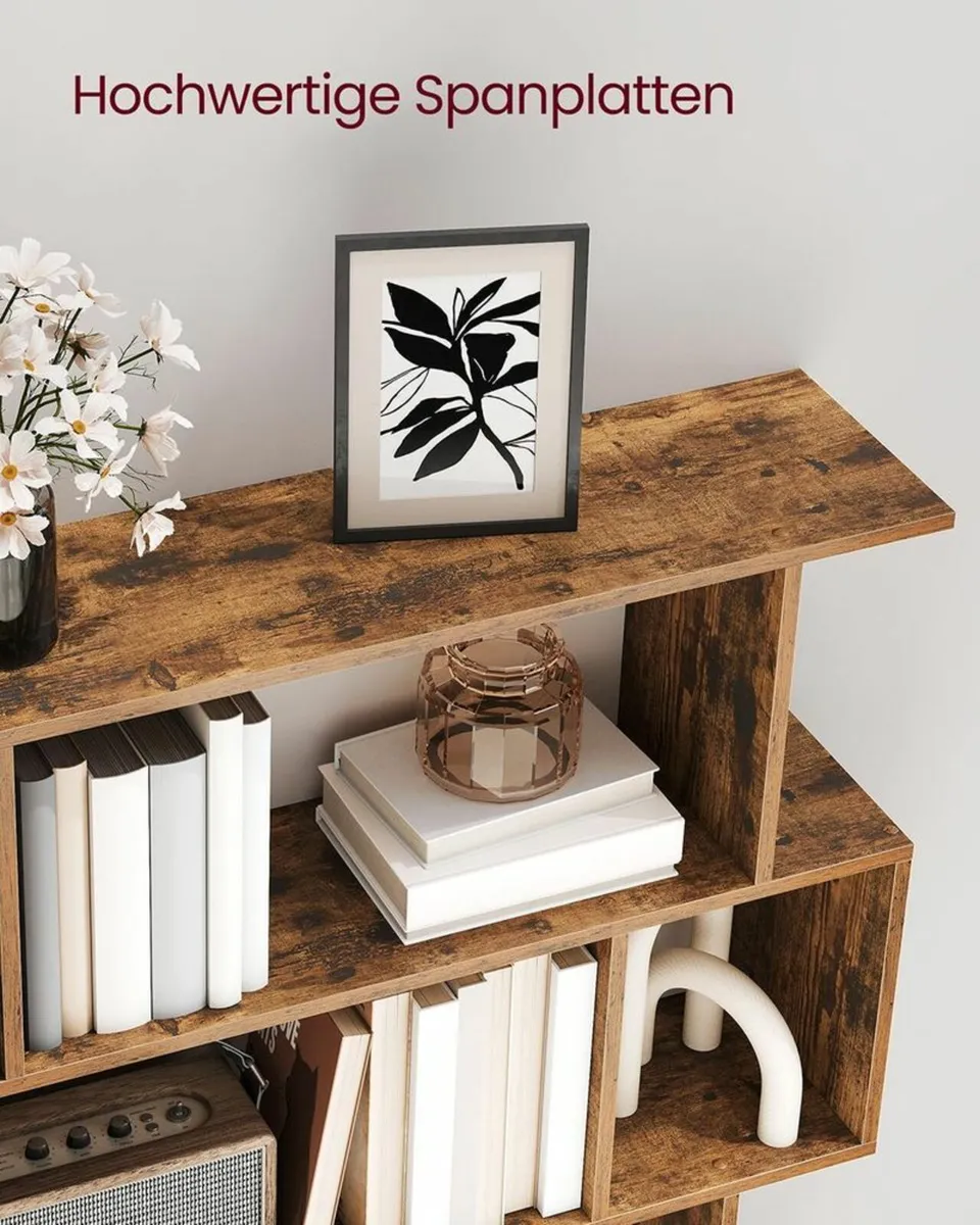 Zigzag 5 Tier Bookcase Vintage Brown or White Styl - Image 4