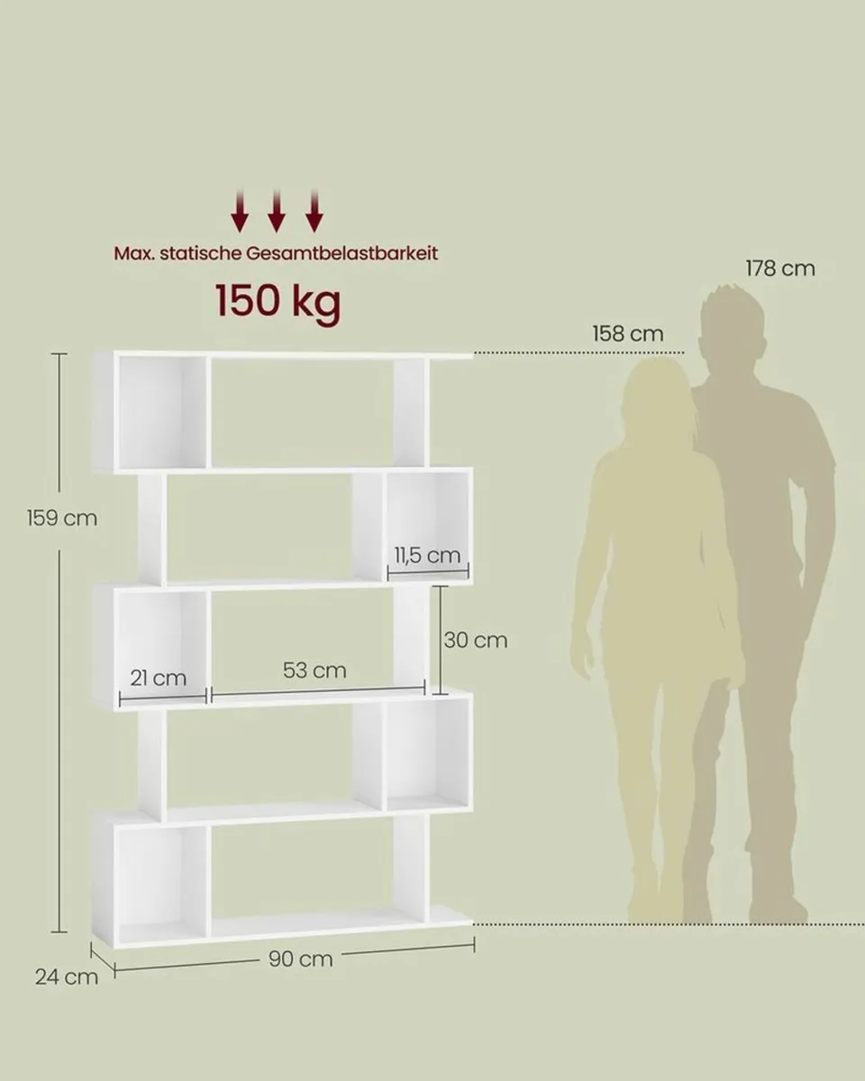Modern 5 Shelf Zigzag Bookcase – Vintage Brown or - Image 4