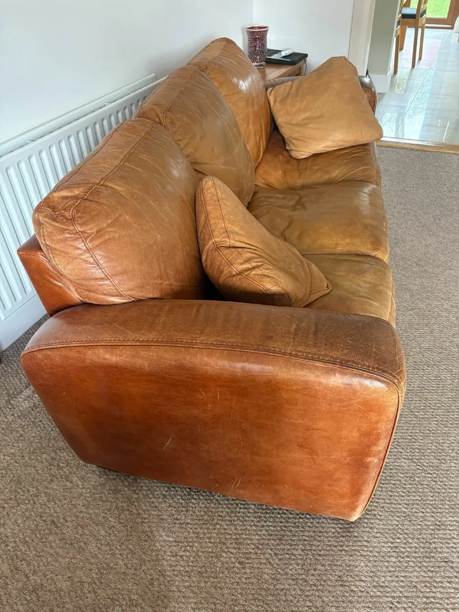 3-Seater Leather Sofa with Matching Footstool - Image 2